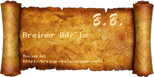 Breiner Béla névjegykártya